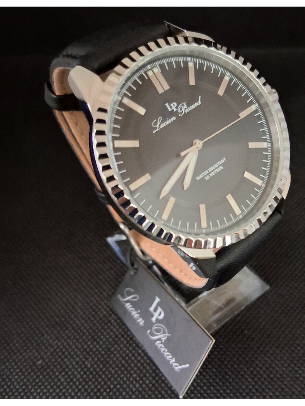 Brand‎ New Lucien Piccard LP-28025 Black Leather Men's Watch